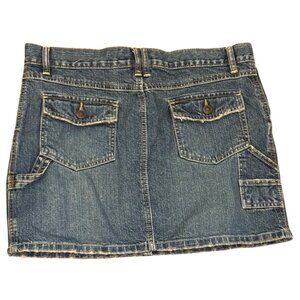 Vintage Old Navy Denim Jean Skirt Womens Size 10 Blue Low Waist Distressed Pocke